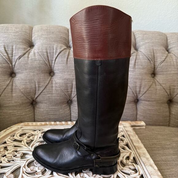 Frye Tall Black & Brown Leather Riding Style Boots Women’s 6.5 - Picture 9 of 9